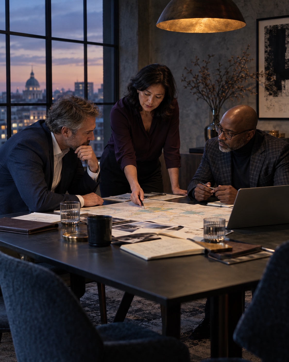 Experienced business leaders examining a decision map together